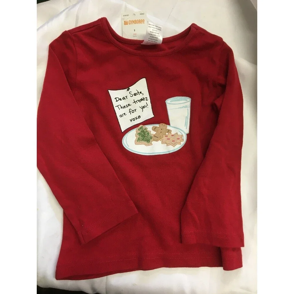 Gymboree Girl's Christmas T-Shirt Red Santa's Cookies Size 3 NWT Free Shipping